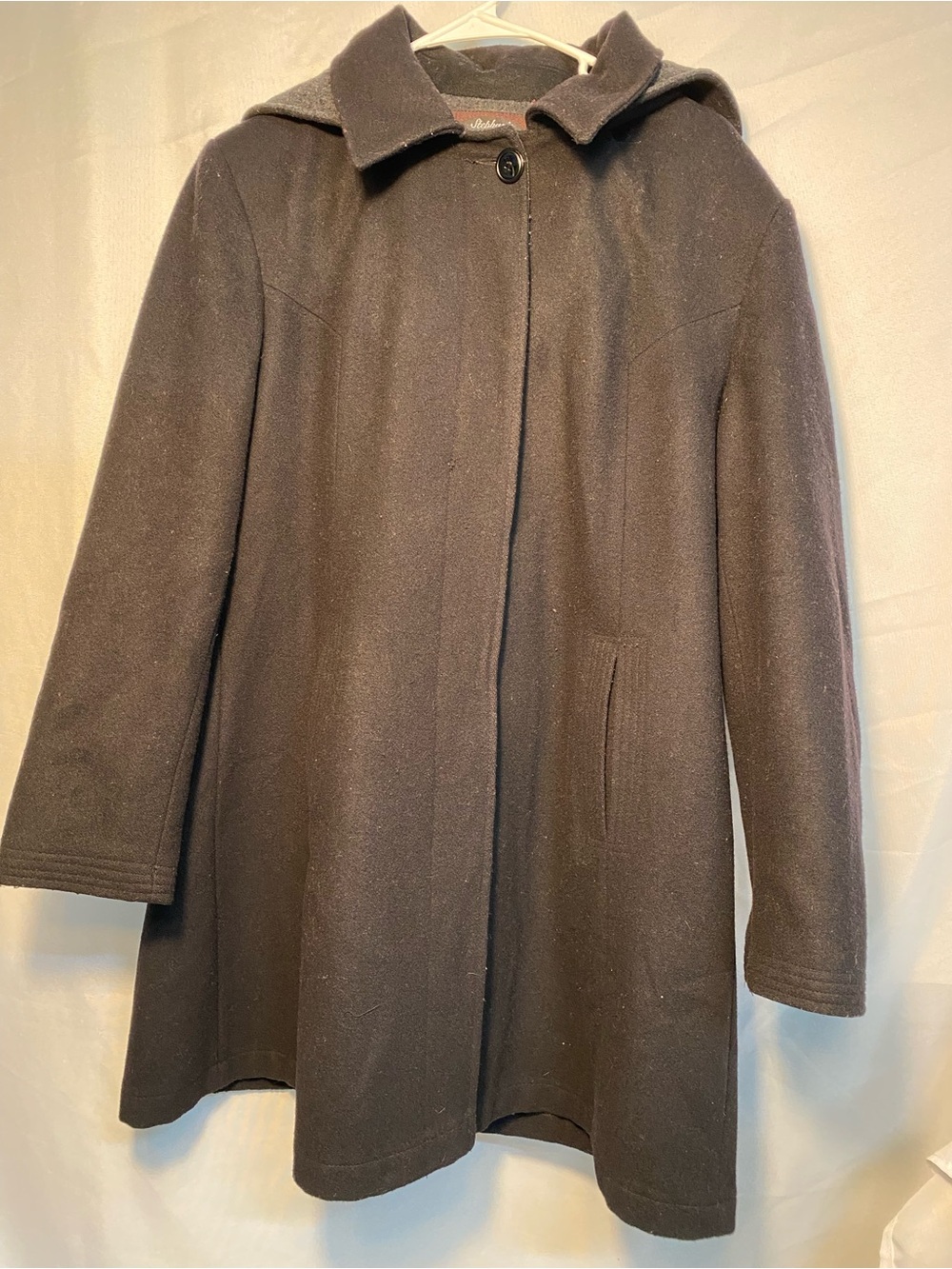 Women's Hooded Wool Blend Coat - Black